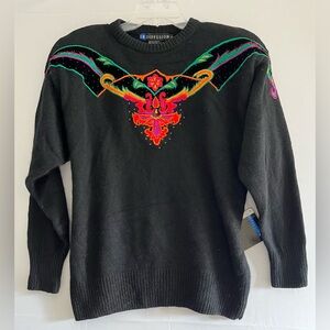 NWT Vtg 1989 I.B. DIFFUSION Silk Angora Embroidered Beaded Sweater L Deadstock